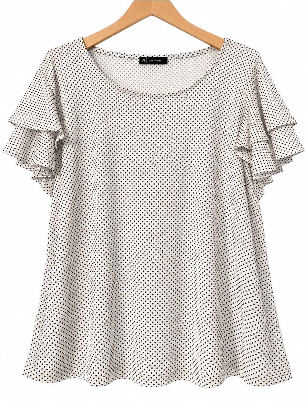 Adrianna Papell White & Black Polka Dot Ruffled Sleeve Tunic